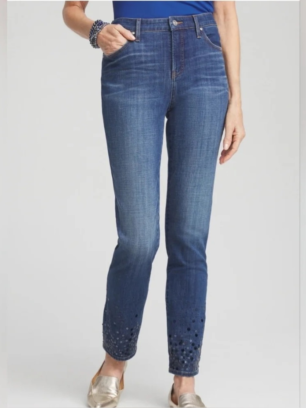 Chico’s Sequin Girlfriend Slim Leg Ankle Pant